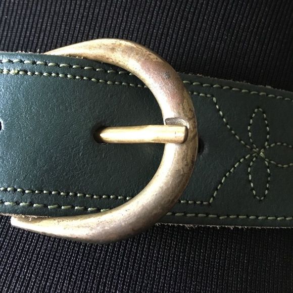 Embroidered Bridle Stitch Belt Green Brass - Picture 7 of 9
